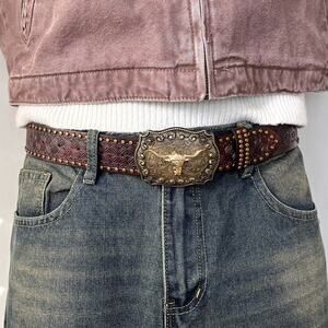 vintage brown and gold studded american western cowboy belt
